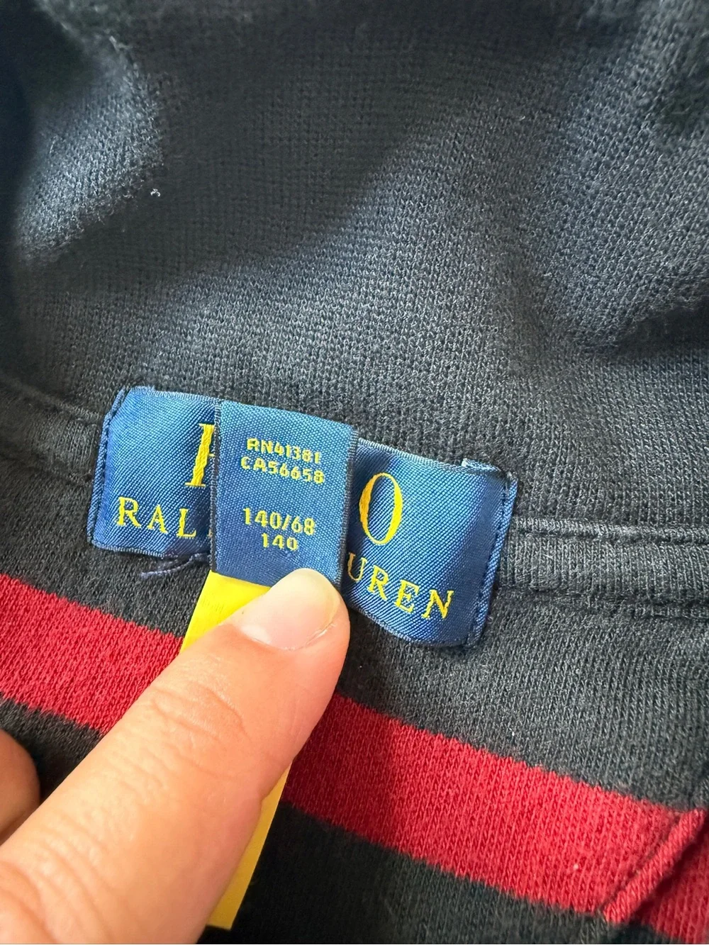 Polo by Ralph Lauren Black Half-Zip Sweater with Red Stripes